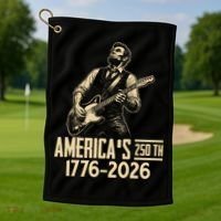 Abraham Lincoln Rcoks Guitar 4th July 250th Anniversary Golf Towel thumb 1