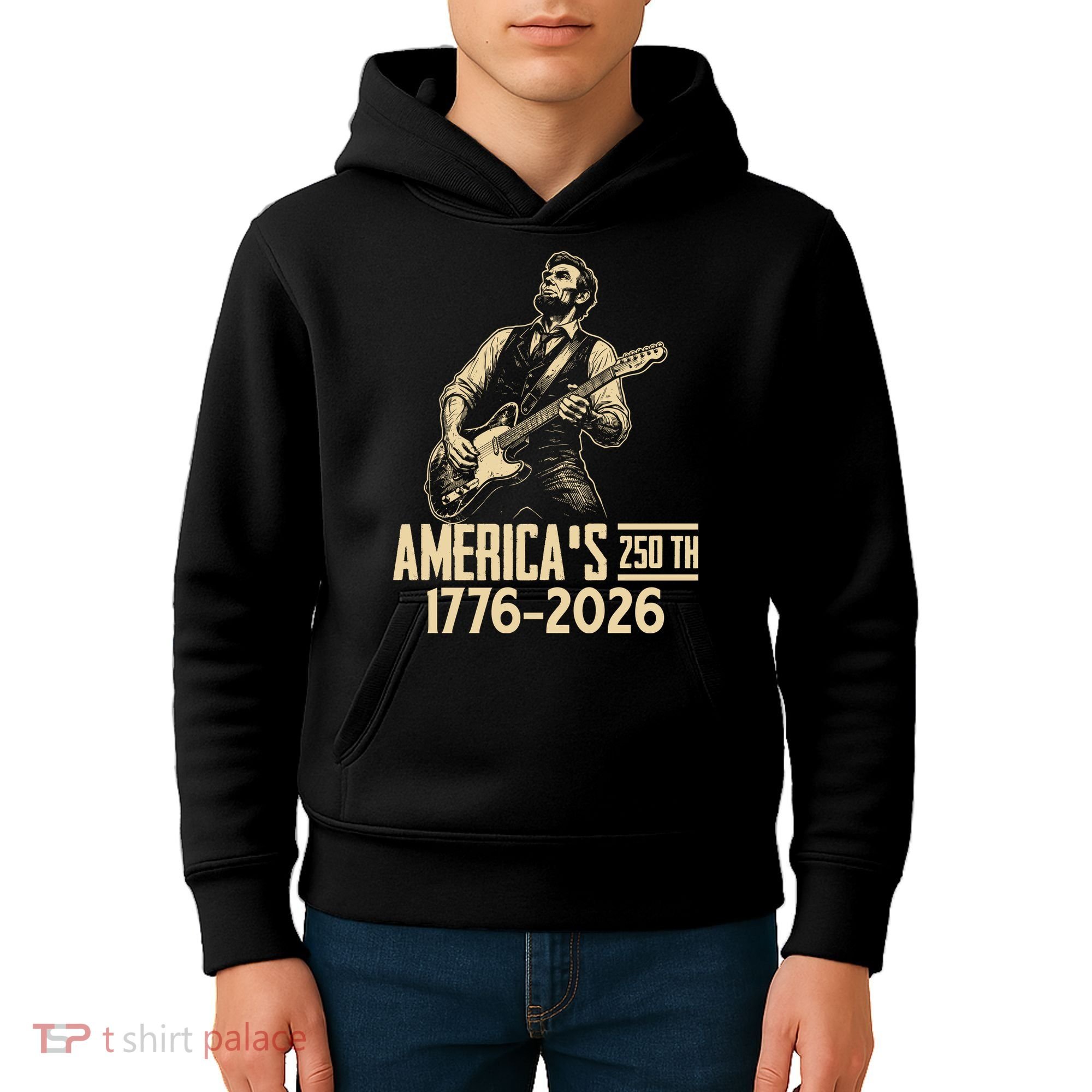 Abraham Lincoln Rcoks Guitar 4th July 250th Anniversary Kids Hoodie