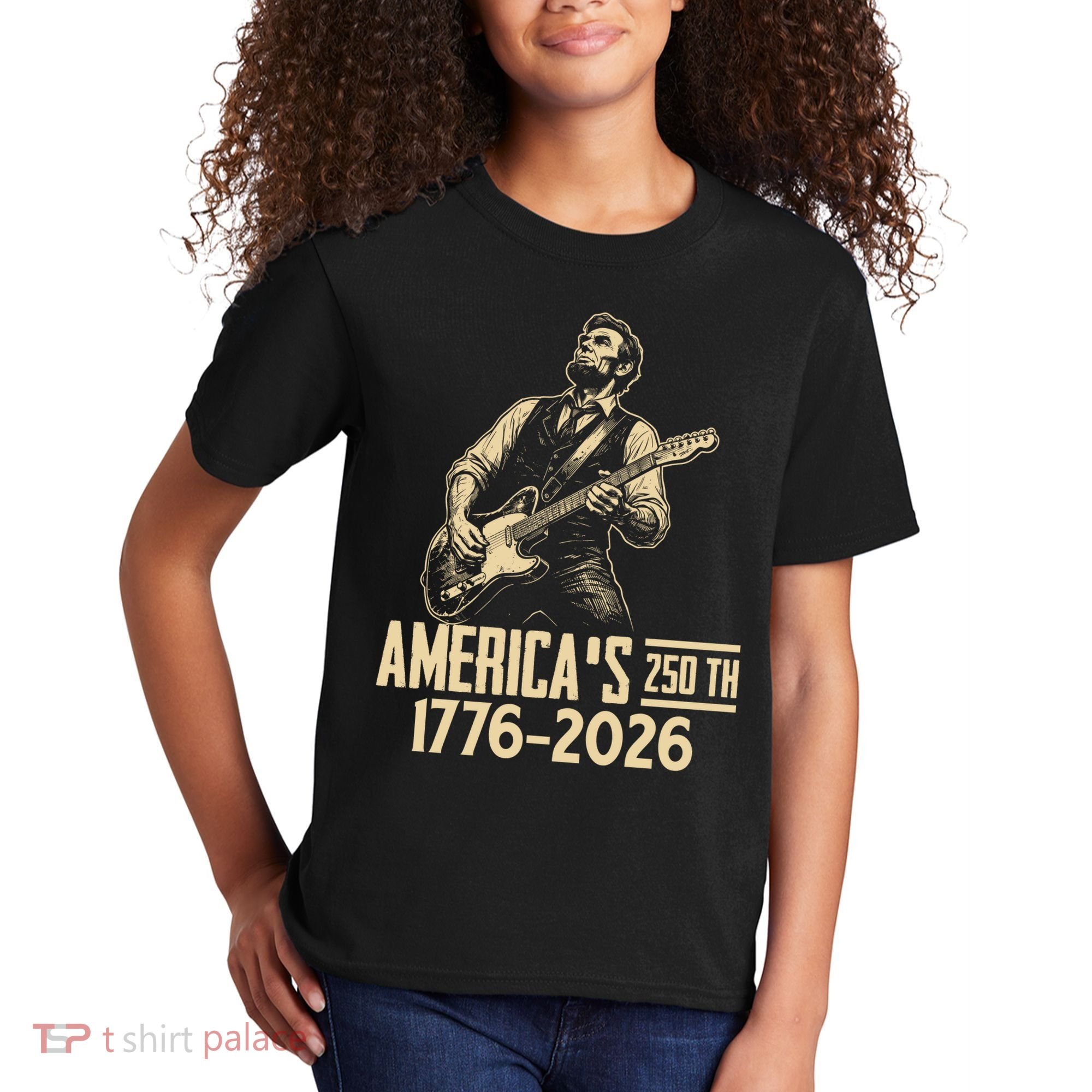 Abraham Lincoln Rcoks Guitar 4th July 250th Anniversary Kids T-Shirt
