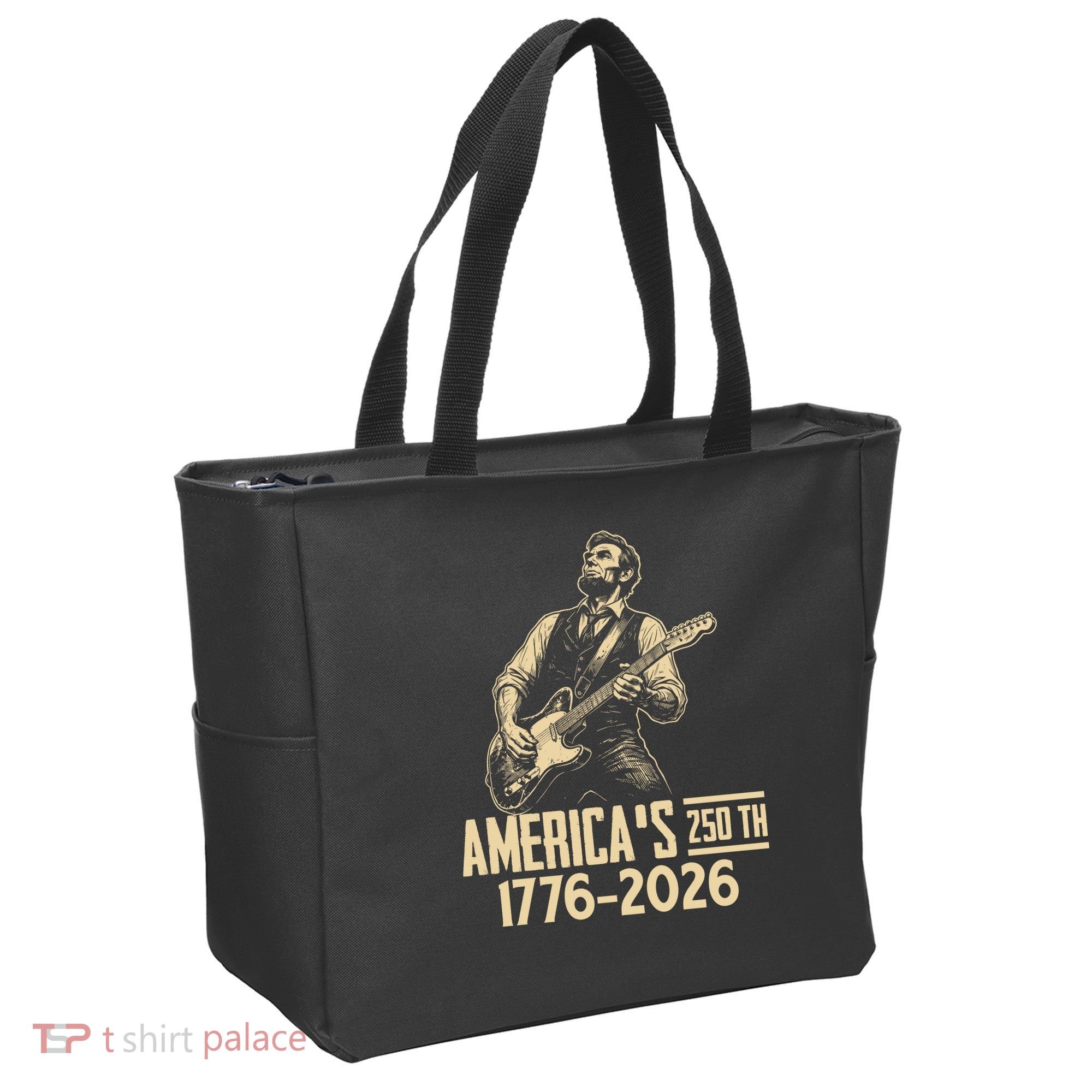 Abraham Lincoln Rcoks Guitar 4th July 250th Anniversary Tote Bag