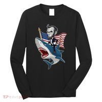 Abraham Lincoln Riding A Shark 4th Of July Long Sleeve Shirt thumb 0