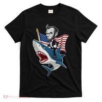 Abraham Lincoln Riding A Shark 4th Of July T-Shirt thumb 0