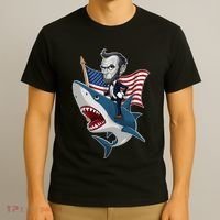 Abraham Lincoln Riding A Shark 4th Of July T-Shirt thumb 3