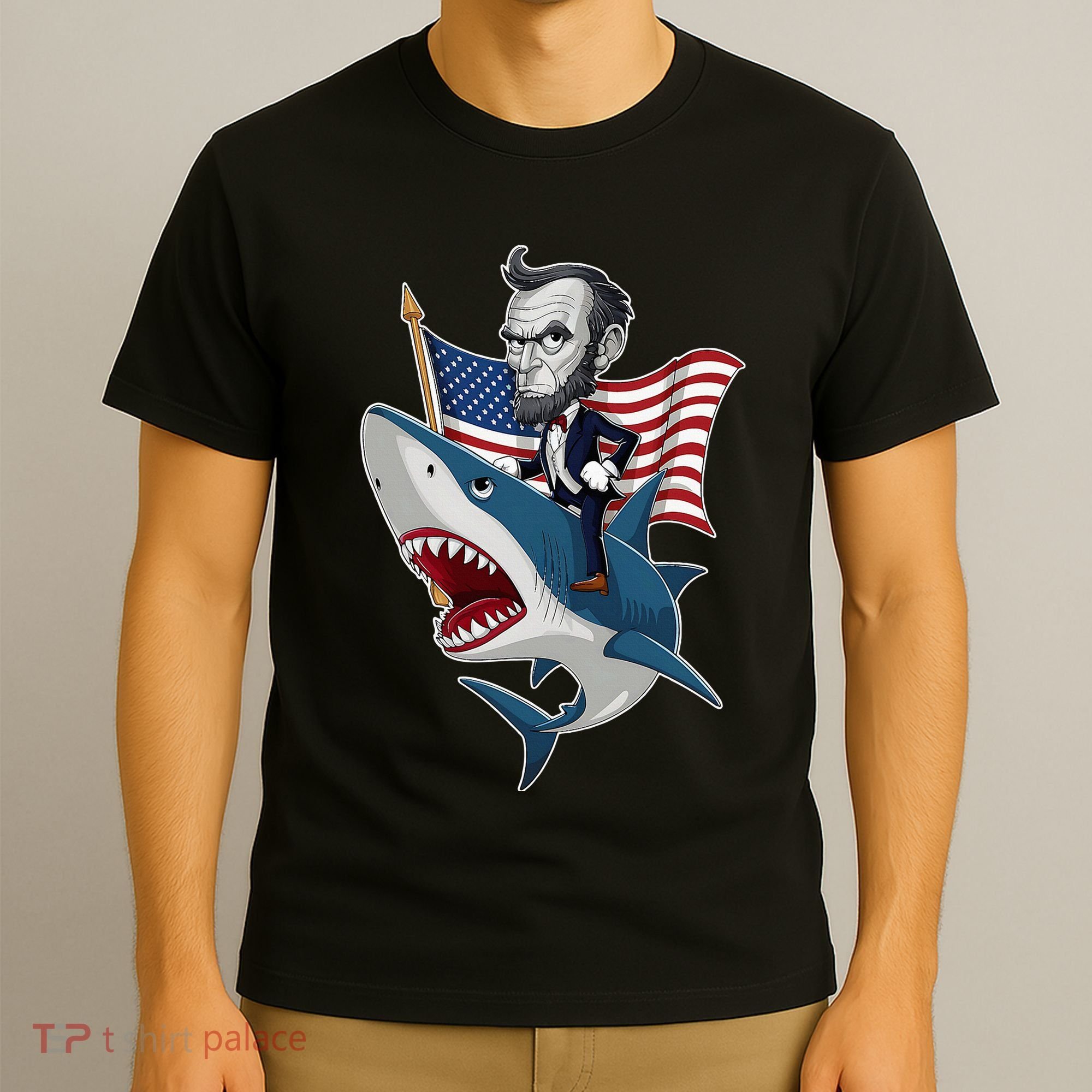 Abraham Lincoln Riding A Shark 4th Of July T-Shirt