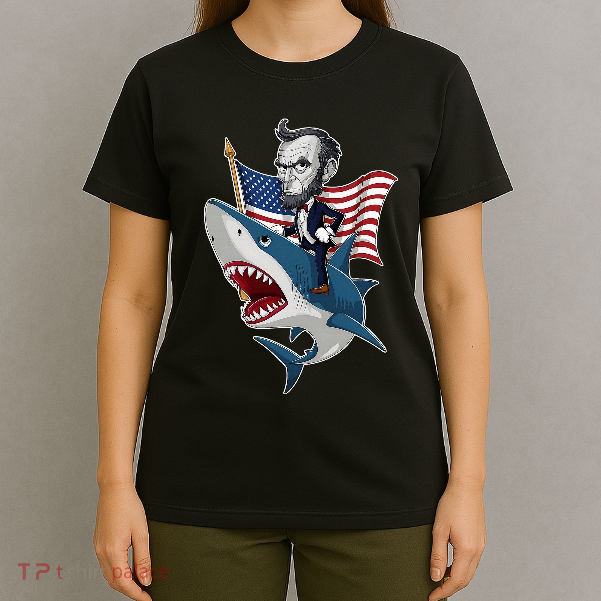 Abraham Lincoln Riding A Shark 4th Of July T-Shirt