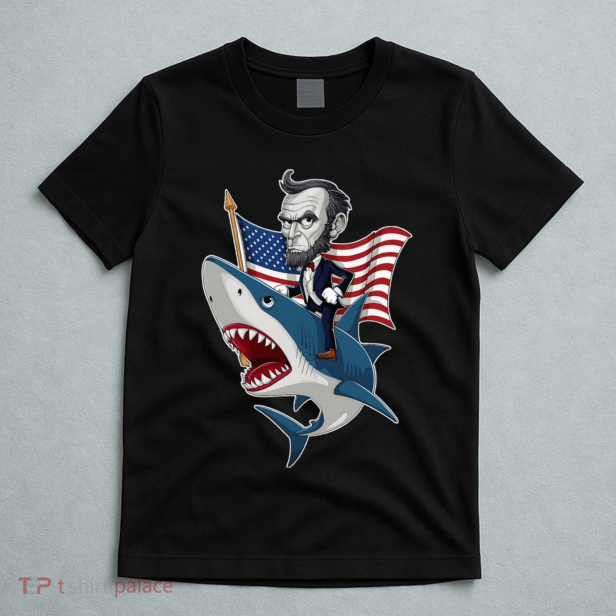 Abraham Lincoln Riding A Shark 4th Of July T-Shirt
