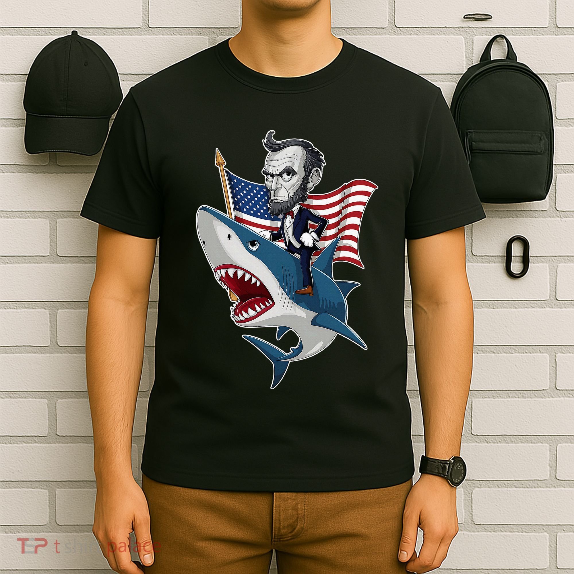 Abraham Lincoln Riding A Shark 4th Of July T-Shirt