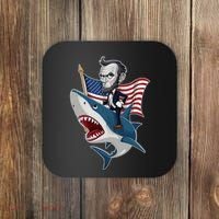 Abraham Lincoln Riding A Shark 4th Of July Coaster thumb 0