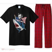 Abraham Lincoln Riding A Shark 4th Of July Pajama Set thumb 0