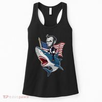 Abraham Lincoln Riding A Shark 4th Of July Women's Tank Top thumb 0