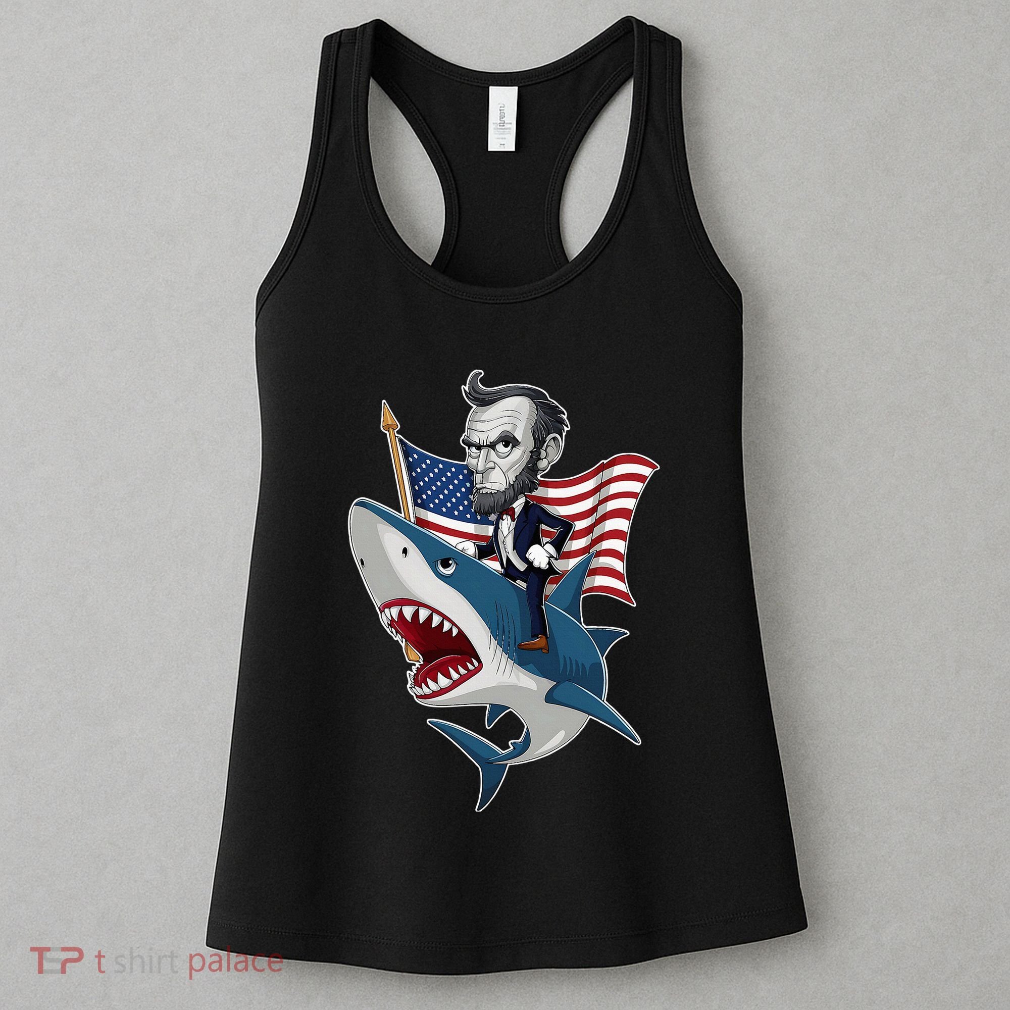 Abraham Lincoln Riding A Shark 4th Of July Women's Tank Top