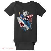 Abraham Lincoln Riding A Shark 4th Of July Baby Bodysuit thumb 0