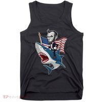 Abraham Lincoln Riding A Shark 4th Of July Tank Top thumb 0