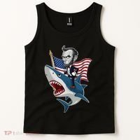 Abraham Lincoln Riding A Shark 4th Of July Tank Top thumb 2