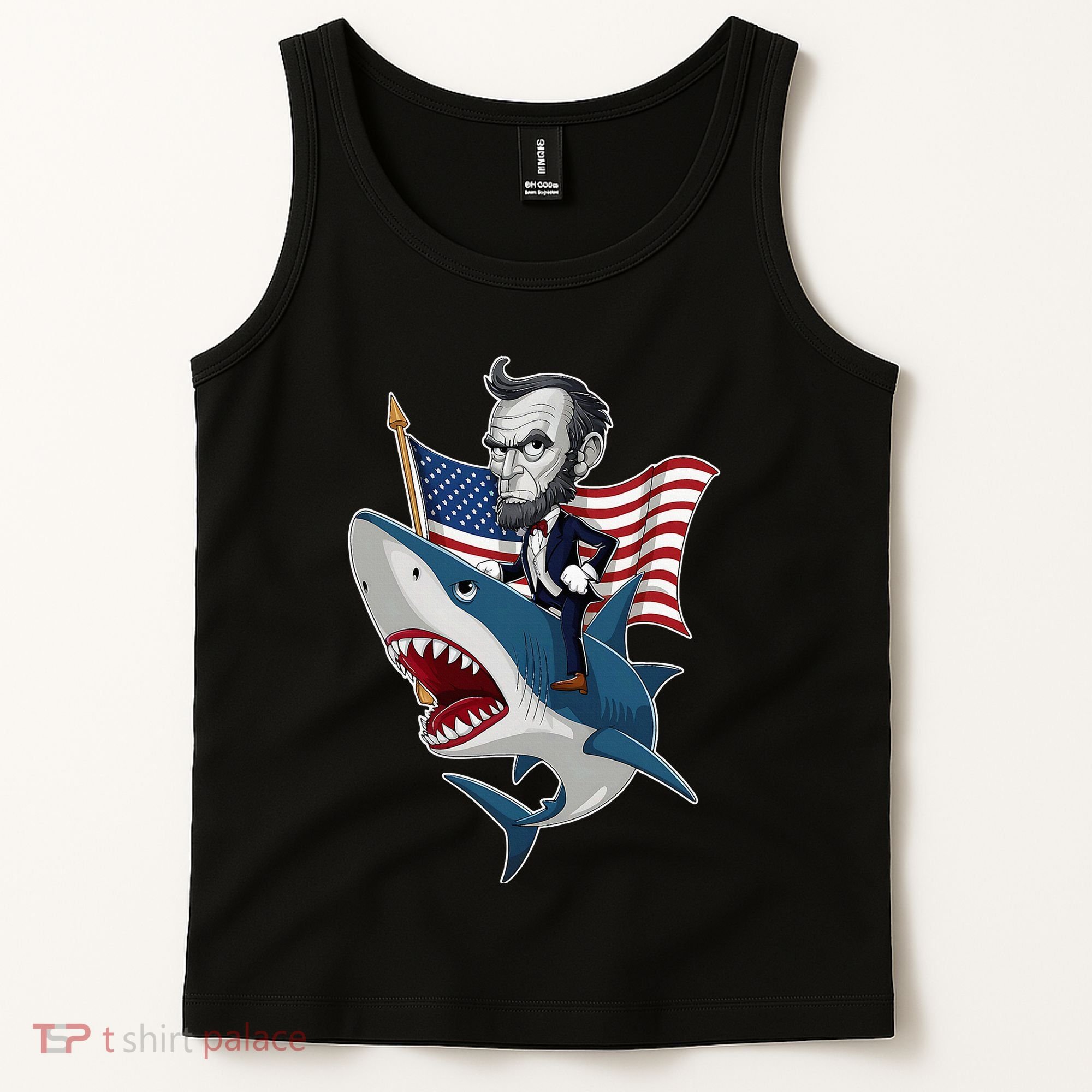 Abraham Lincoln Riding A Shark 4th Of July Tank Top
