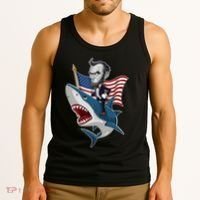 Abraham Lincoln Riding A Shark 4th Of July Tank Top thumb 3