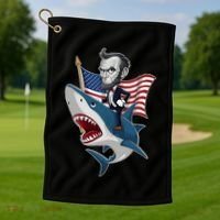Abraham Lincoln Riding A Shark 4th Of July Golf Towel thumb 1