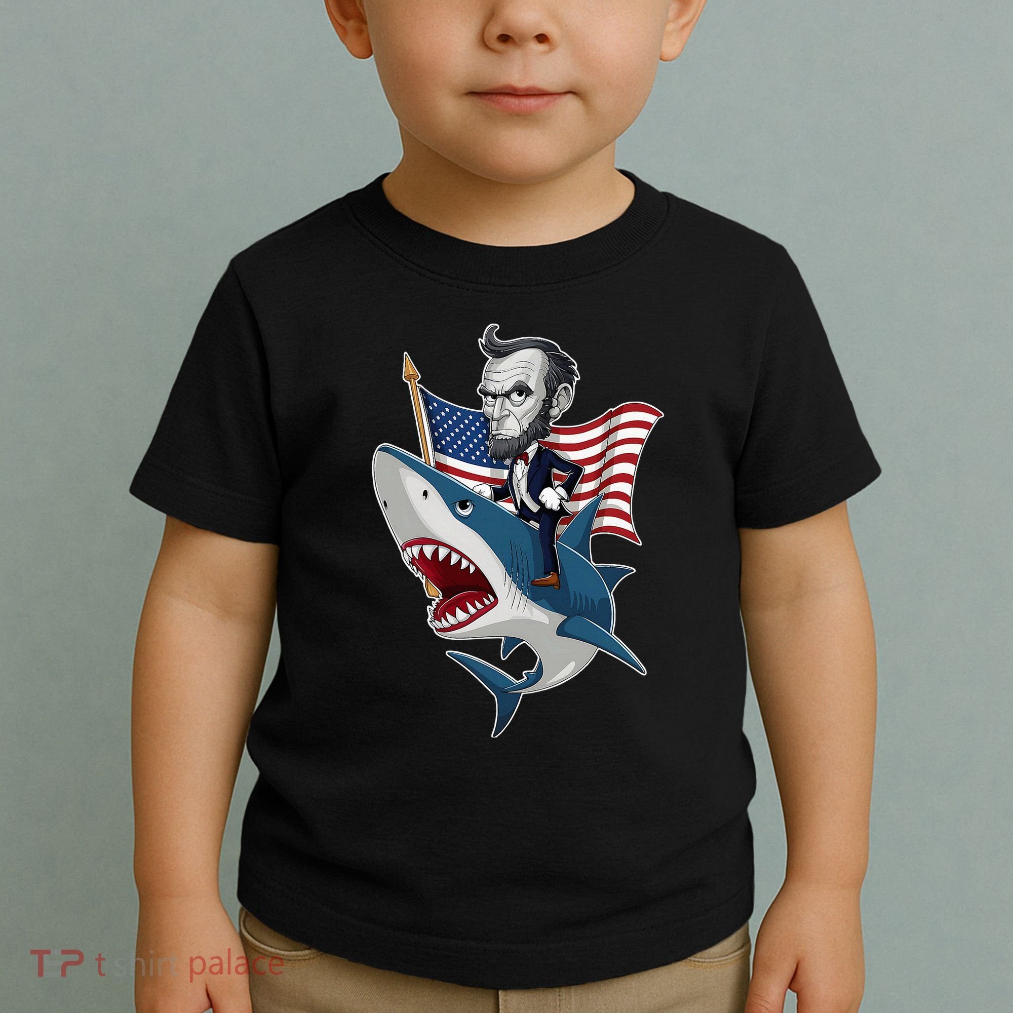Abraham Lincoln Riding A Shark 4th Of July Toddler T-Shirt