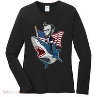 Abraham Lincoln Riding A Shark 4th Of July Women's Long Sleeve Shirt thumb 0