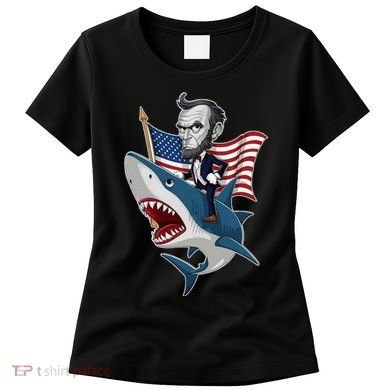 Abraham Lincoln Riding A Shark 4th Of July Women's T-Shirt