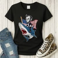 Abraham Lincoln Riding A Shark 4th Of July Women's T-Shirt thumb 3