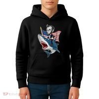 Abraham Lincoln Riding A Shark 4th Of July Kids Hoodie thumb 4