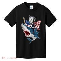 Abraham Lincoln Riding A Shark 4th Of July Kids T-Shirt thumb 0