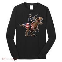 Abe Lincoln Riding Dinosaur July 4th Patriotic 2nd Amendment Long Sleeve Shirt thumb 0