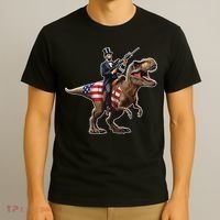 Abe Lincoln Riding Dinosaur July 4th Patriotic 2nd Amendment T-Shirt thumb 3