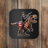 Abe Lincoln Riding Dinosaur July 4th Patriotic 2nd Amendment Coaster thumb 0