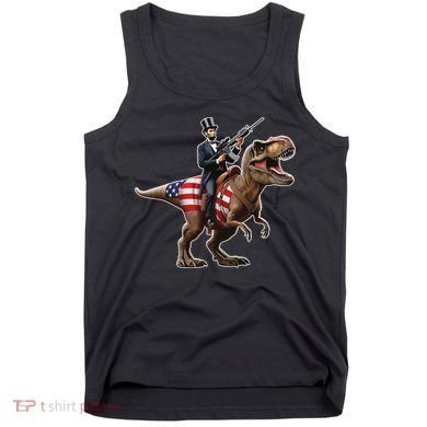 Abe Lincoln Riding Dinosaur July 4th Patriotic 2nd Amendment Tank Top