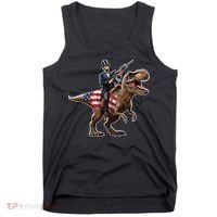 Abe Lincoln Riding Dinosaur July 4th Patriotic 2nd Amendment Tank Top thumb 0