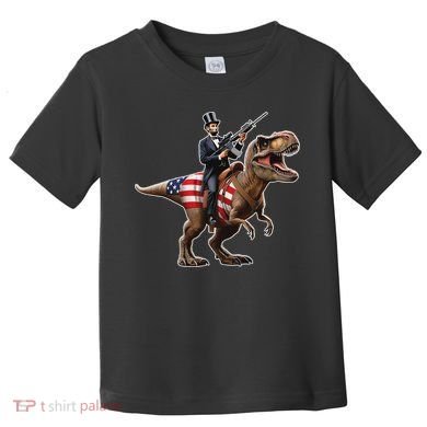 Abe Lincoln Riding Dinosaur July 4th Patriotic 2nd Amendment Toddler T-Shirt