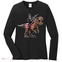 Abe Lincoln Riding Dinosaur July 4th Patriotic 2nd Amendment Women's Long Sleeve Shirt thumb 0