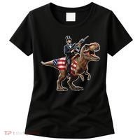 Abe Lincoln Riding Dinosaur July 4th Patriotic 2nd Amendment Women's T-Shirt thumb 0