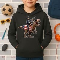 Abe Lincoln Riding Dinosaur July 4th Patriotic 2nd Amendment Kids Hoodie thumb 2