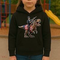 Abe Lincoln Riding Dinosaur July 4th Patriotic 2nd Amendment Kids Hoodie thumb 3