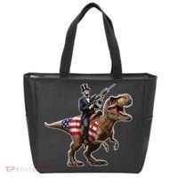 Abe Lincoln Riding Dinosaur July 4th Patriotic 2nd Amendment Tote Bag thumb 0