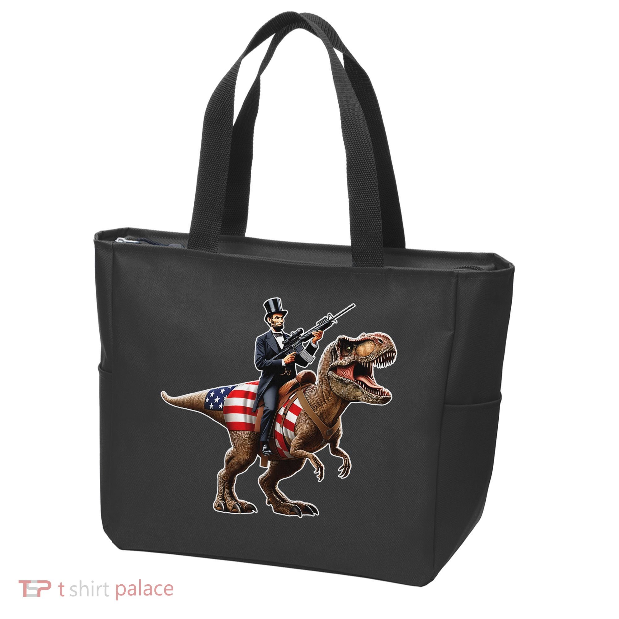 Abe Lincoln Riding Dinosaur July 4th Patriotic 2nd Amendment Tote Bag