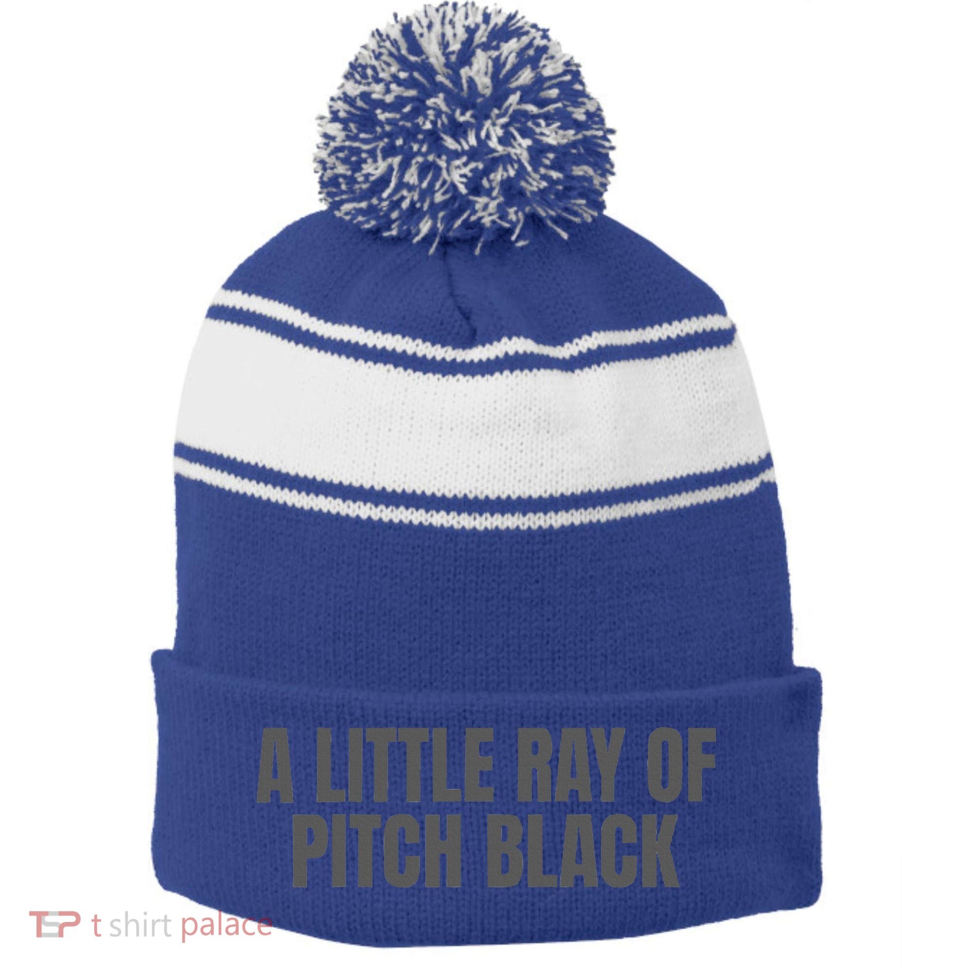 A Little Ray Of Pitch Black Stripe Pom Pom Beanie
