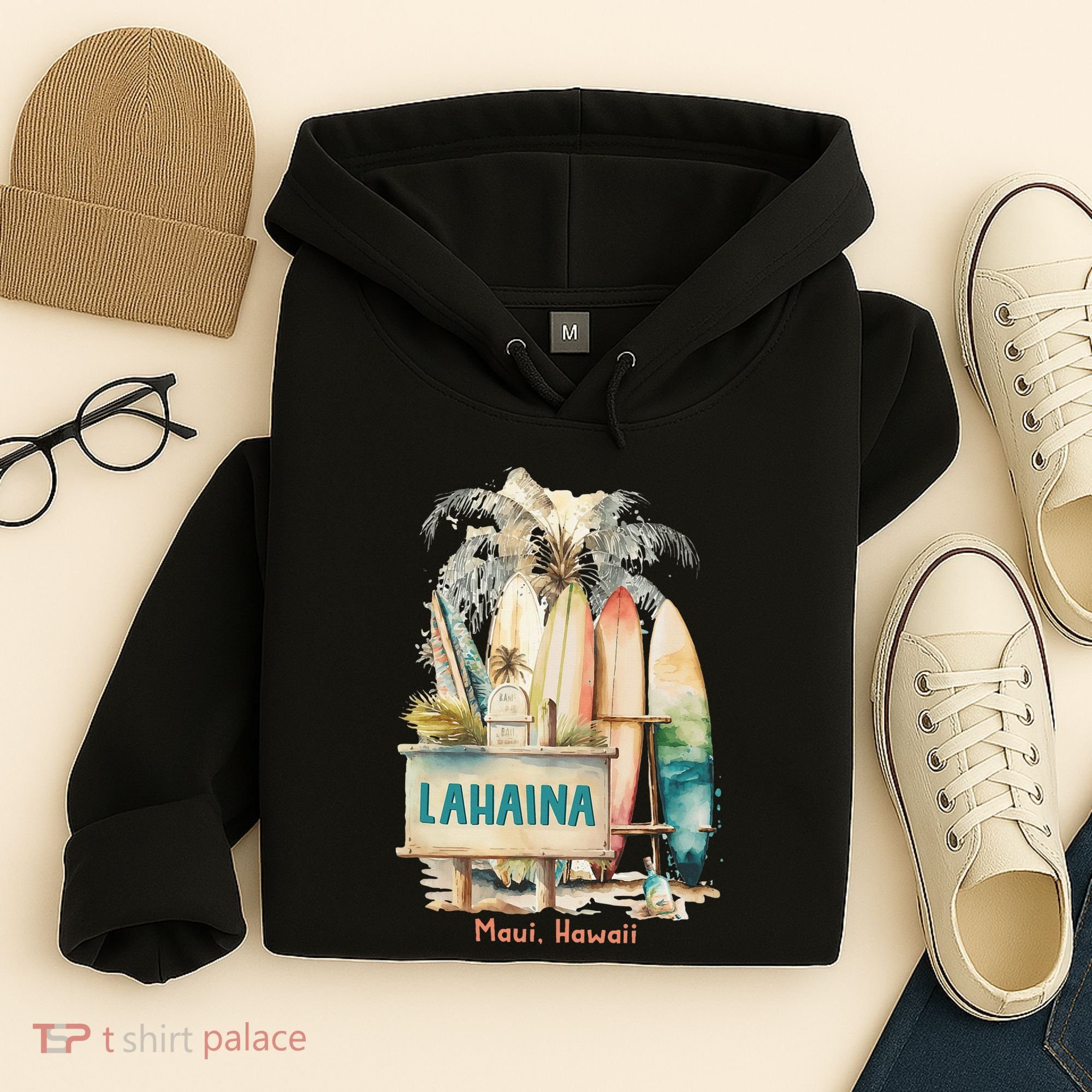 Aloha Lahaina Retro Floral Hibiscus Hawaii Palm Tree Hoodie