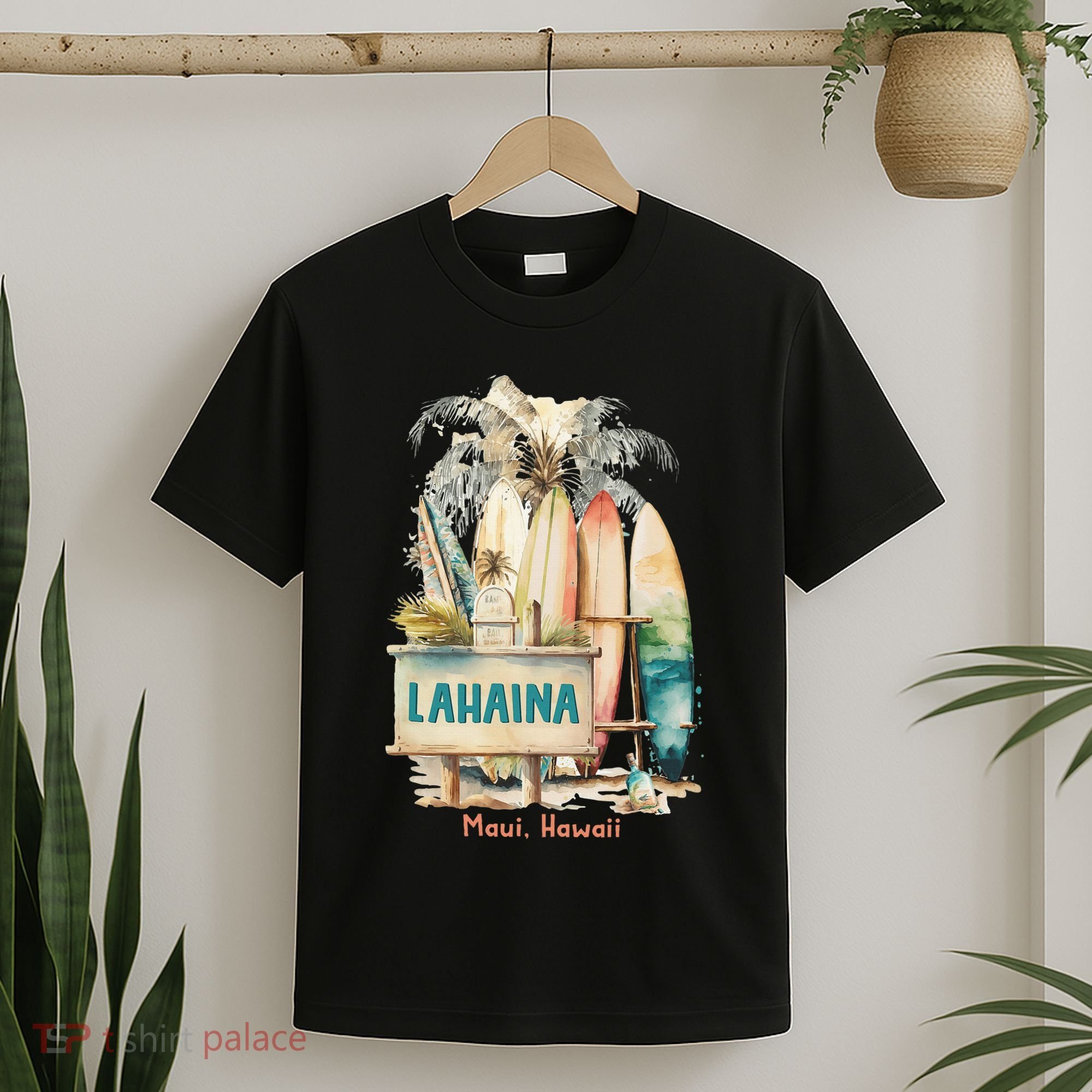 Aloha Lahaina Retro Floral Hibiscus Hawaii Palm Tree T-Shirt
