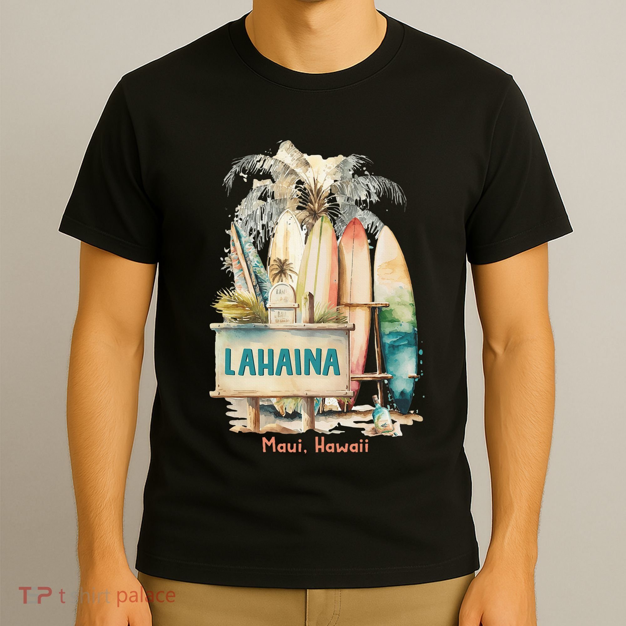 Aloha Lahaina Retro Floral Hibiscus Hawaii Palm Tree T-Shirt