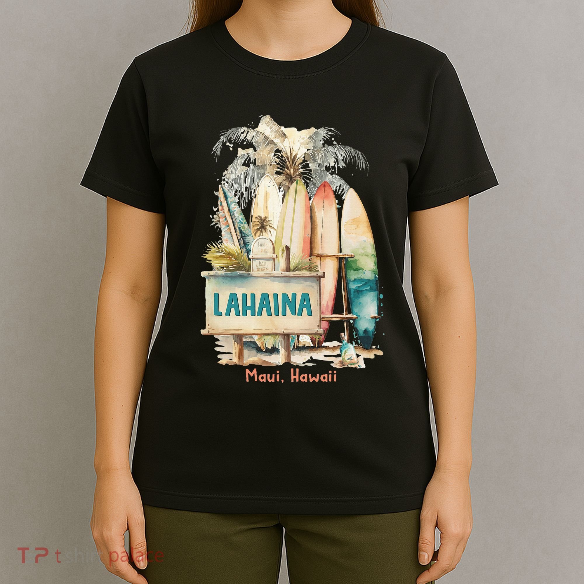 Aloha Lahaina Retro Floral Hibiscus Hawaii Palm Tree T-Shirt