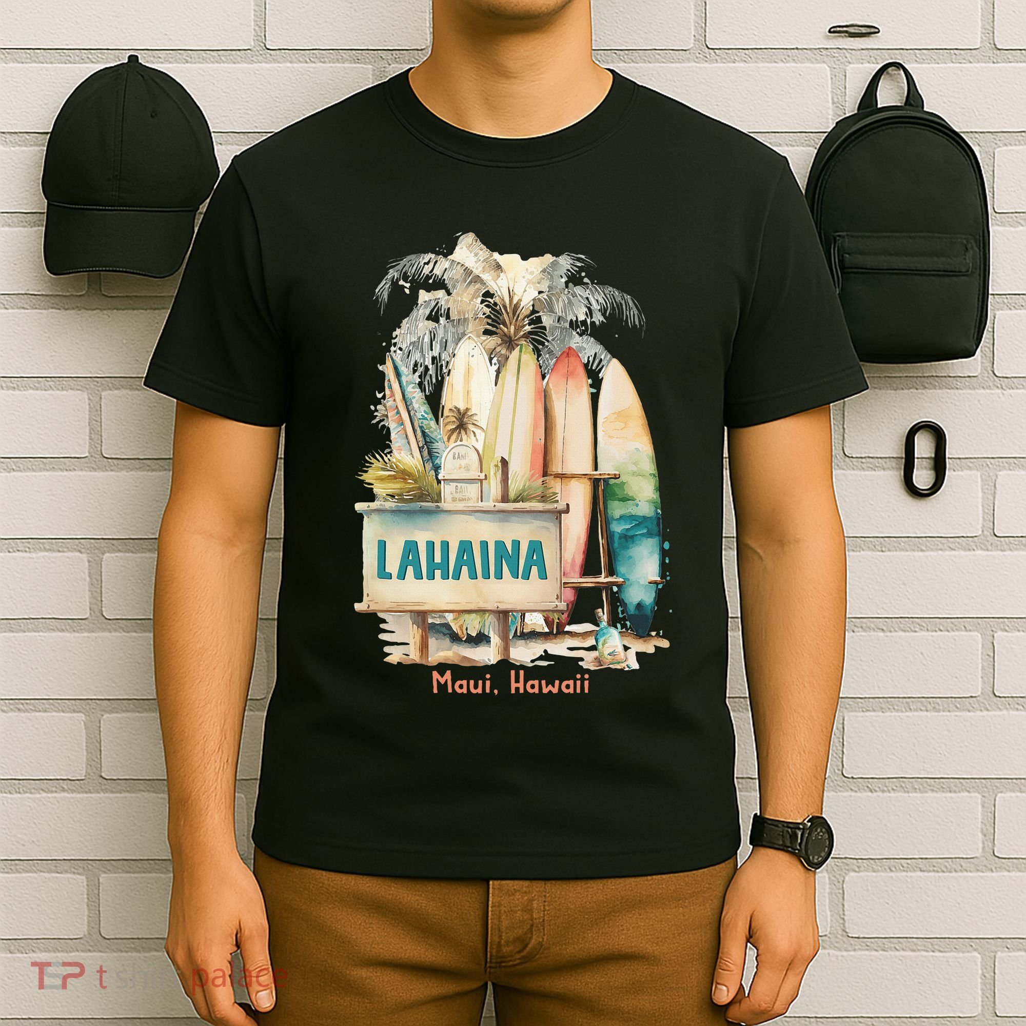 Aloha Lahaina Retro Floral Hibiscus Hawaii Palm Tree T-Shirt