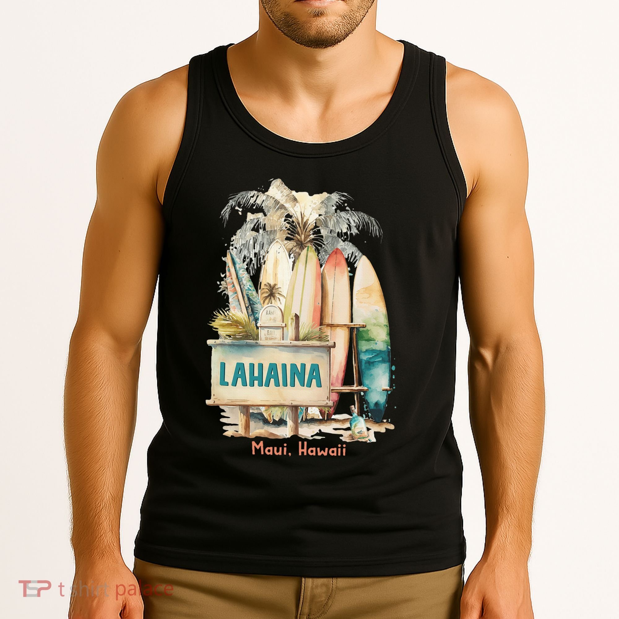 Aloha Lahaina Retro Floral Hibiscus Hawaii Palm Tree Tank Top