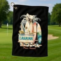 Aloha Lahaina Retro Floral Hibiscus Hawaii Palm Tree Golf Towel thumb 1