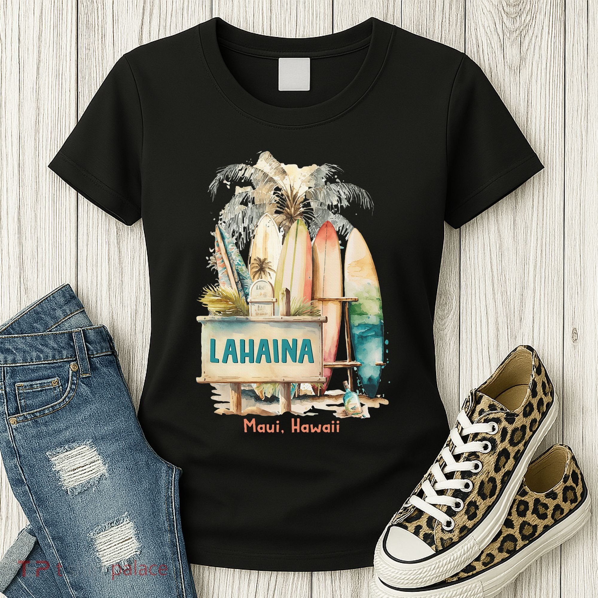 Aloha Lahaina Retro Floral Hibiscus Hawaii Palm Tree Women's T-Shirt