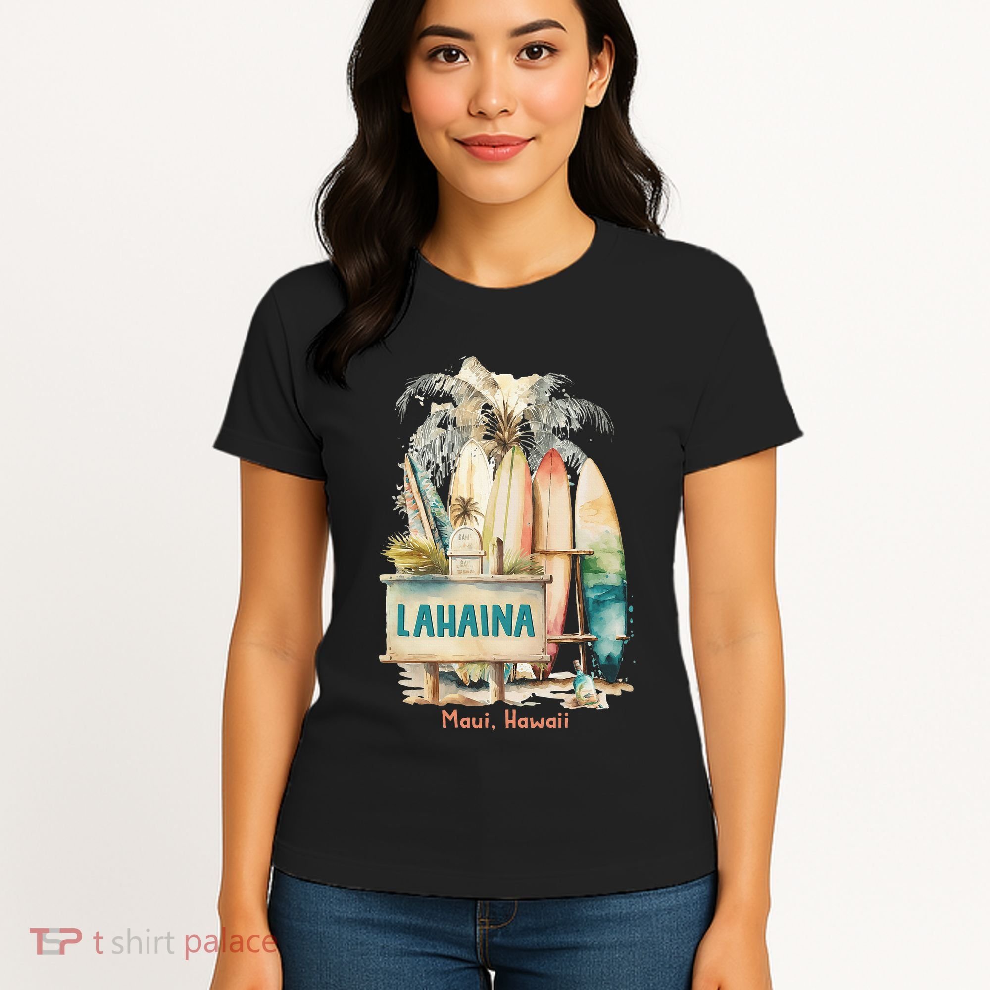 Aloha Lahaina Retro Floral Hibiscus Hawaii Palm Tree Women's T-Shirt
