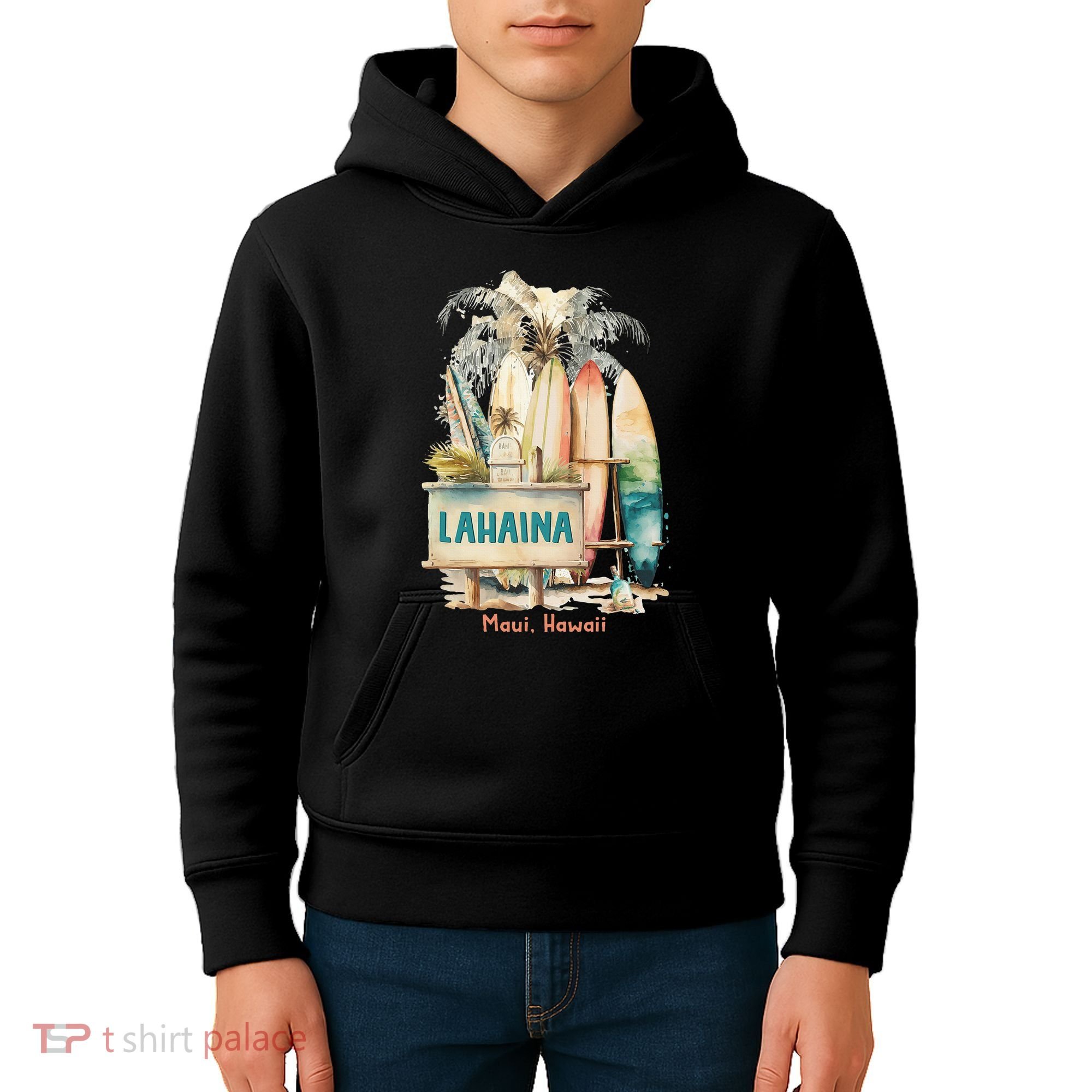 Aloha Lahaina Retro Floral Hibiscus Hawaii Palm Tree Kids Hoodie